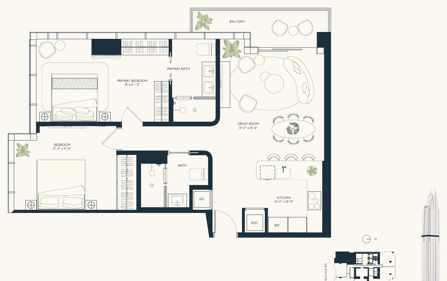 Floor plan, Delano Residences Line 05, level 58, two bedroom